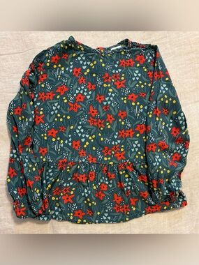 Hanna Andersson Floral Poinsettia Patch Peplum Long Sleeve Top 6-7Y